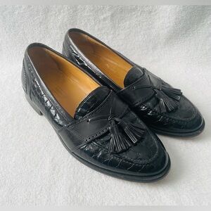 Johnston Murphy Men Loafers 8.5 M Black Leather Gator Cellini Classy Preppy